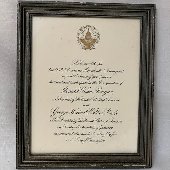 Vintage 1985 President Reagan George Bush Inaugural Invitation Framed political - Picture 1 of 7
